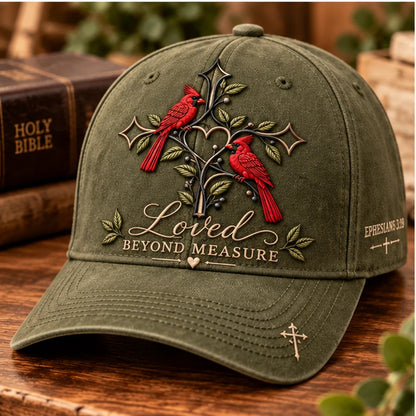 ✝️❤️ Loved Beyond Measure Cardinal Embroidered Cap – Christian Faith Hat 🕊️