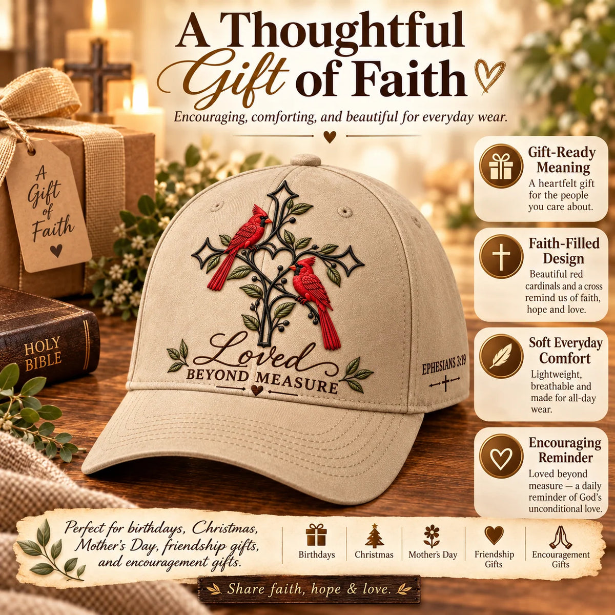 ✝️❤️ Loved Beyond Measure Cardinal Embroidered Cap – Christian Faith Hat 🕊️