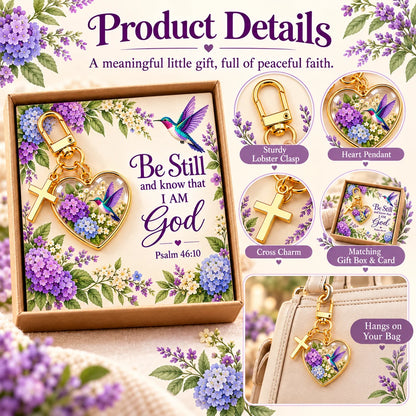 💜✝️ Be Still & Know That I Am God Hummingbird Faith Keychain — Psalm 46:10