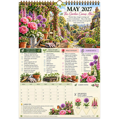 2027 Four Seasons Gardening Calendar & Monthly Planner – A4 Wall Calendar with Planting Guide, Garden Tasks & Plant Labels