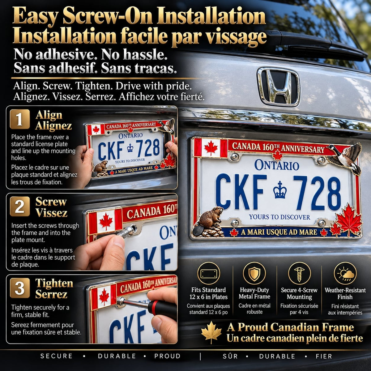 🇨🇦 Canadian Heritage Metal License Plate Frame – Maple Leaf & Wildlife Collector Design 🍁