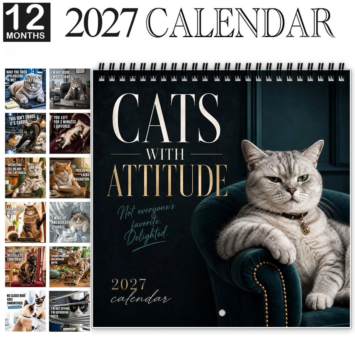 Cats With Attitude 2027 Wall Calendar
