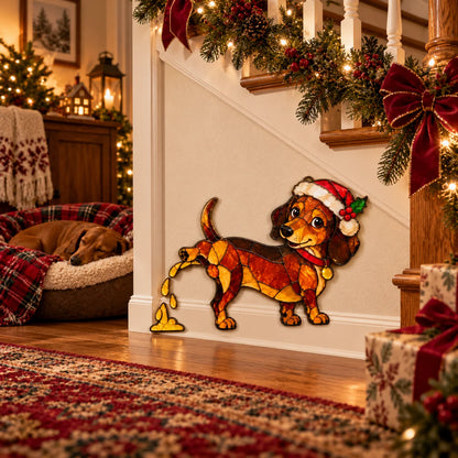 🐶🌭Funny Peeing Dachshund Christmas Decoration – Stained Glass-Style Sausage Dog Yard Art & Baseboard Decor