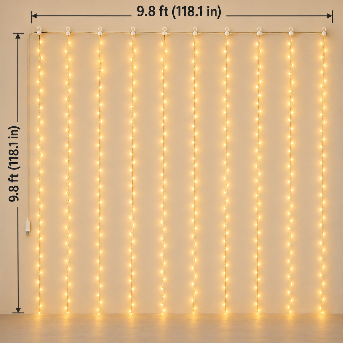 300 LED Curtain Lights – 9.8FT × 9.8FT, 8 Modes, Remote Controlled