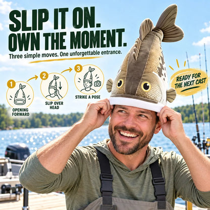 🐟 Funny 3D Fish Hat — Funny Fishing Gift for Anglers, Lake Days & Parties