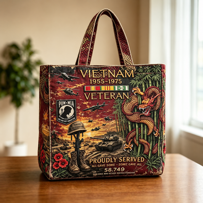 🌹🪖Vietnam Veteran Canvas Tote Bag – Embroidered Tribute Gift