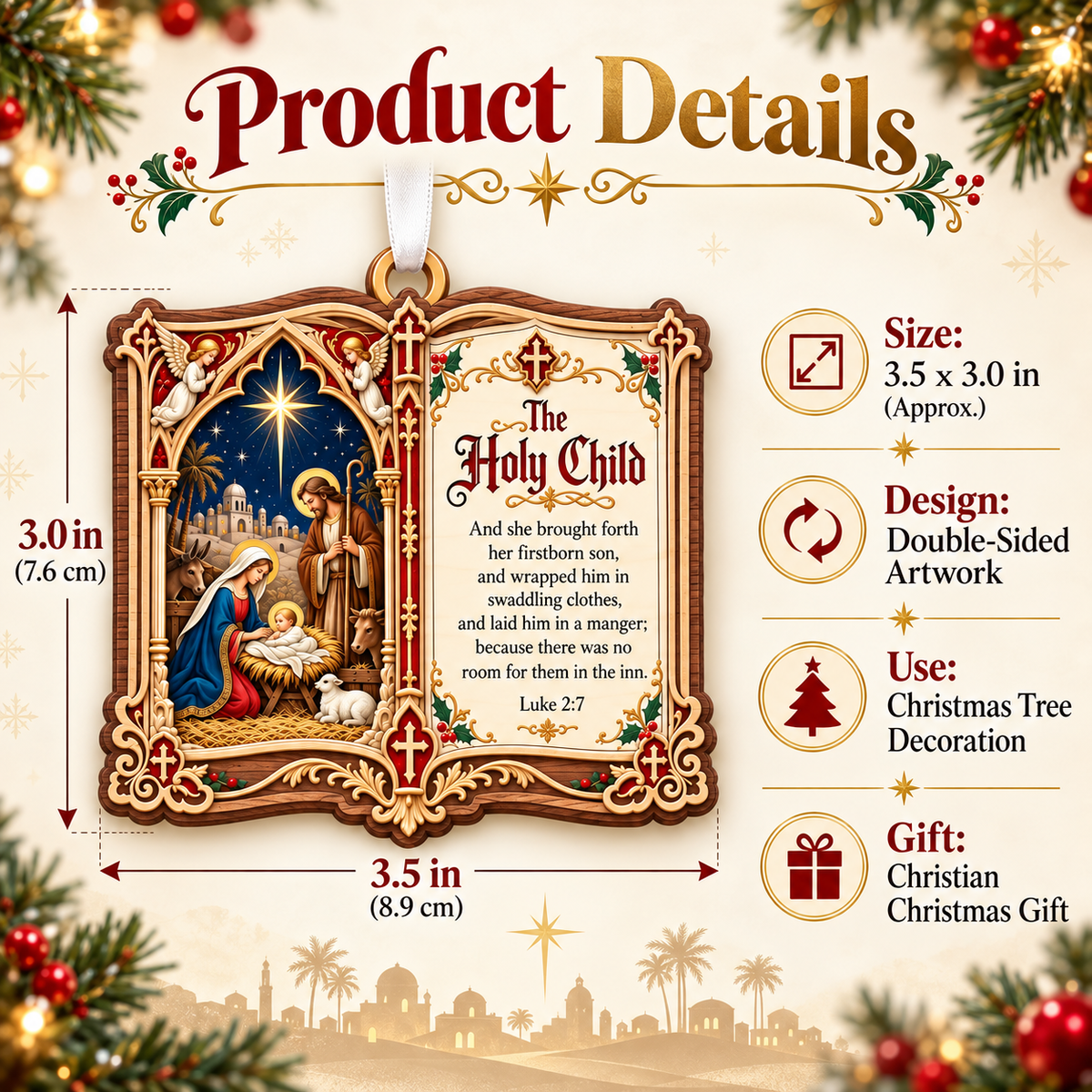 👼✝️Christian Christmas Bible Verse Book Ornament – Nativity Scripture Keepsake