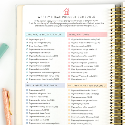 2027 blush home planner weekly home project schedule page