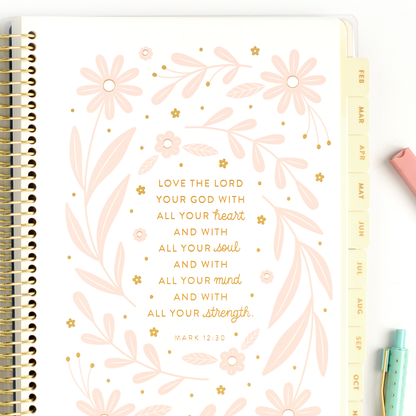 2027 blush home planner scripture page close up