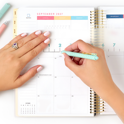 2027 blush home planner monthly page with ruler stencil