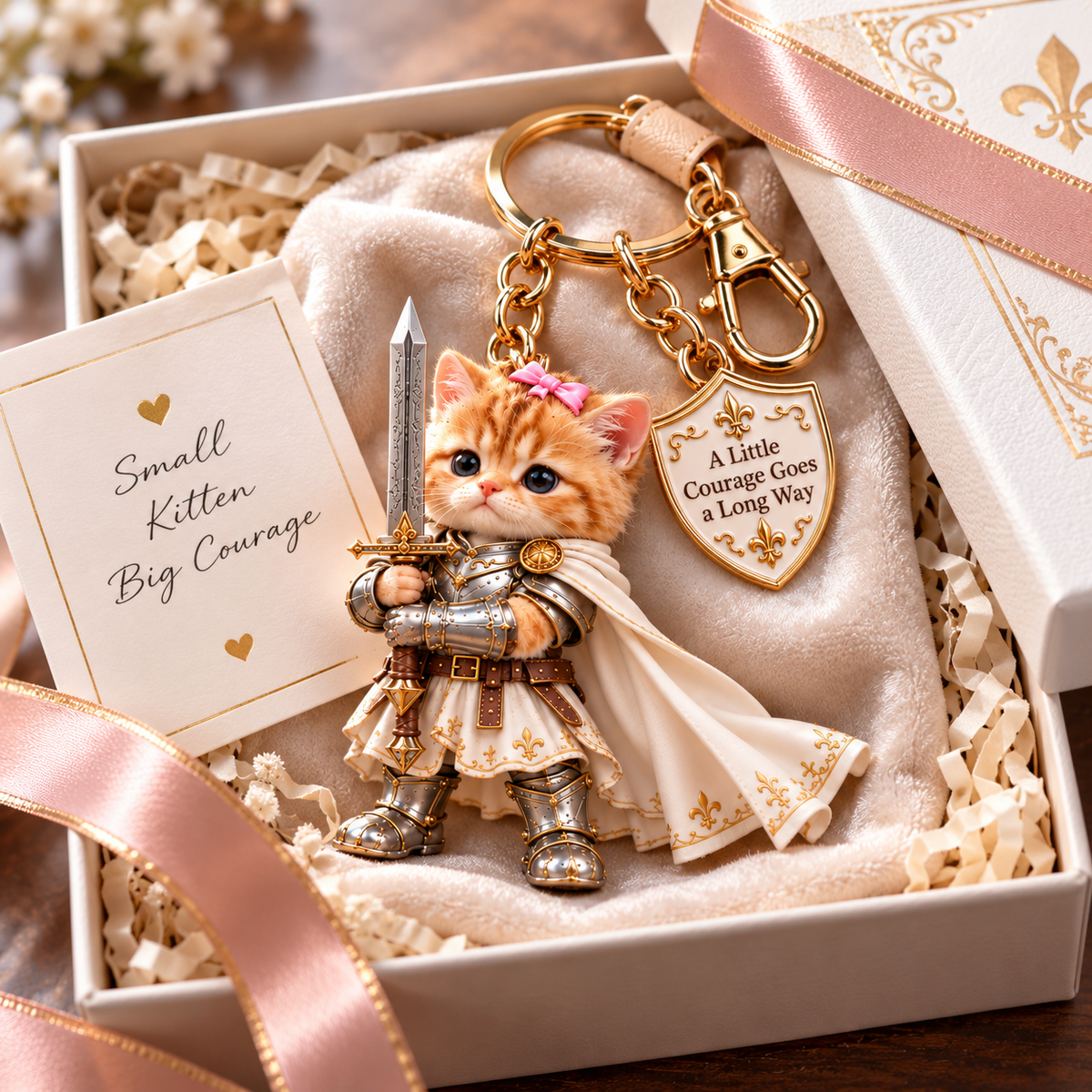 🐱⚔️ Little Courage Knight Kitten Keychain – Emotional Support Cat Charm