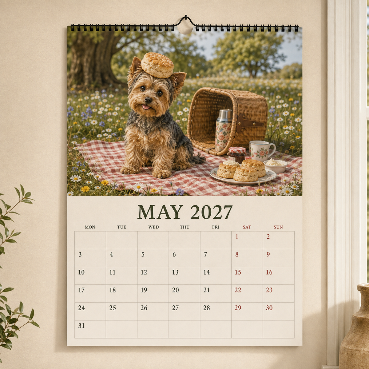2027 Funny Yorkshire Terrier Wall Calendar | A4 Hanging Calendar