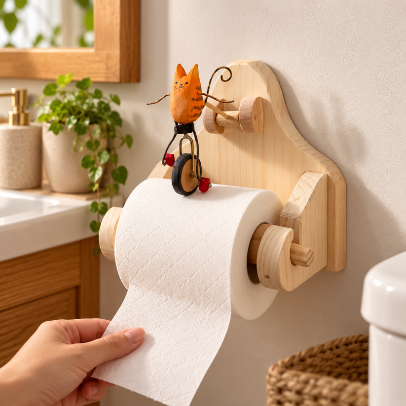 Orange cat style animal toilet paper holder
