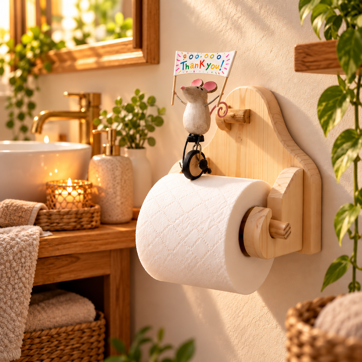 Mouse style creative wooden toilet paper holder