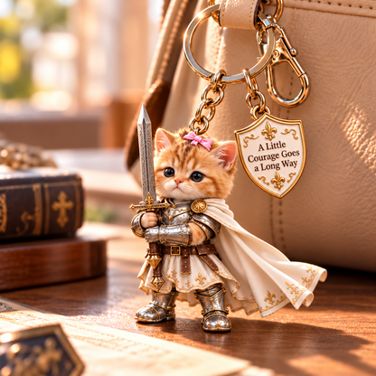 🐱⚔️ Little Courage Knight Kitten Keychain – Emotional Support Cat Charm