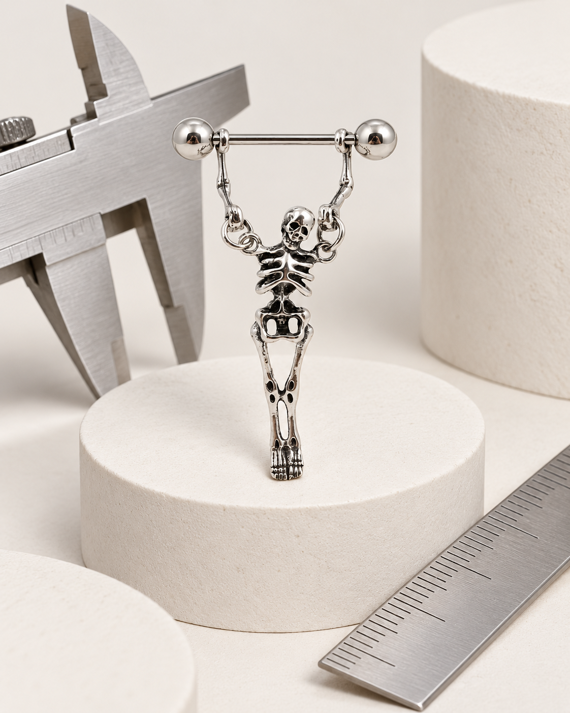 💀📌Gothic Skeleton Nipple Rings – Dangle Punk Body Jewelry Set