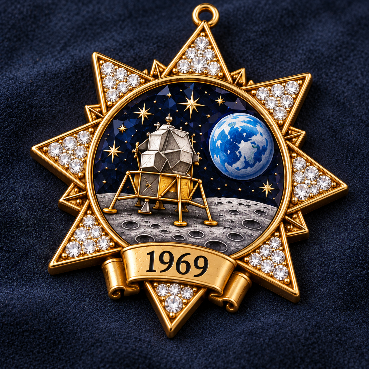 1969 moon landing commemorative ornament close-up