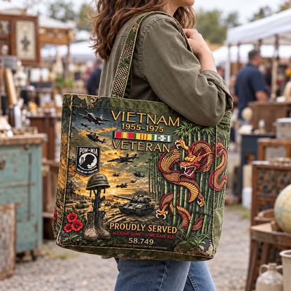 🌹🪖Vietnam Veteran Canvas Tote Bag – Embroidered Tribute Gift