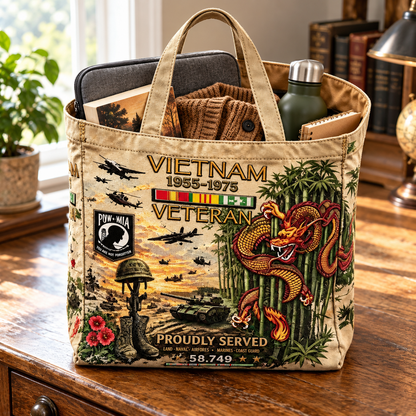 🌹🪖Vietnam Veteran Canvas Tote Bag – Embroidered Tribute Gift
