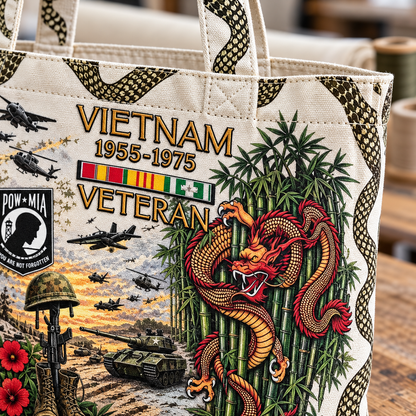 🌹🪖Vietnam Veteran Canvas Tote Bag – Embroidered Tribute Gift