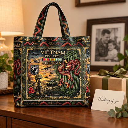 🌹🪖Vietnam Veteran Canvas Tote Bag – Embroidered Tribute Gift