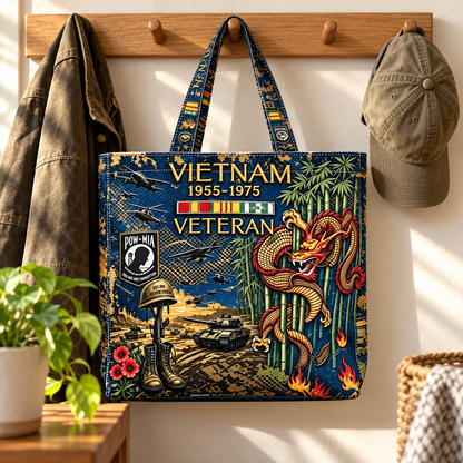 🌹🪖Vietnam Veteran Canvas Tote Bag – Embroidered Tribute Gift