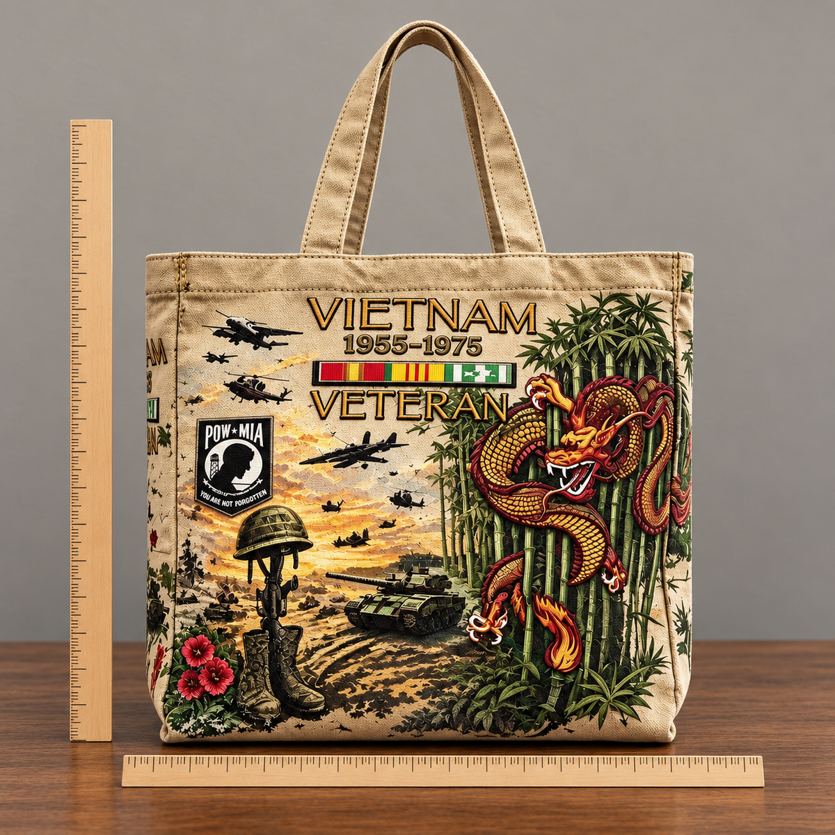 🌹🪖Vietnam Veteran Canvas Tote Bag – Embroidered Tribute Gift