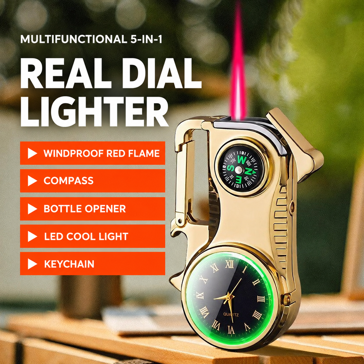 Multi-Functional Torch Lighter Watch with Compass – Outdoor Survival Wristwatch