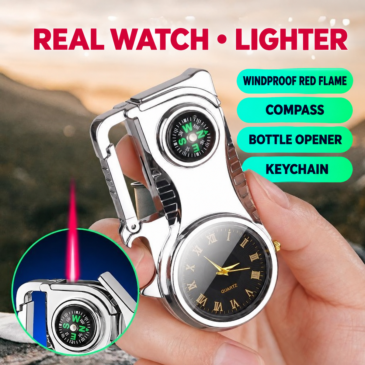 Multi-Functional Torch Lighter Watch with Compass – Outdoor Survival Wristwatch