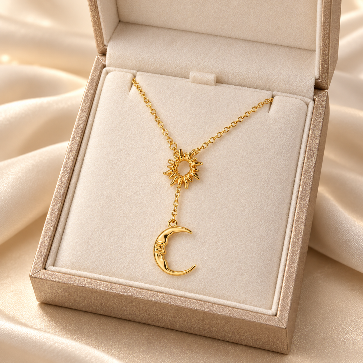 Sun and Moon Layered Necklace – Celestial Pendant Necklace for Women