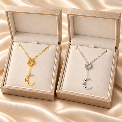 Sun and Moon Layered Necklace – Celestial Pendant Necklace for Women