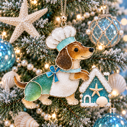 Coastal Dachshund Sea Glass Ornament