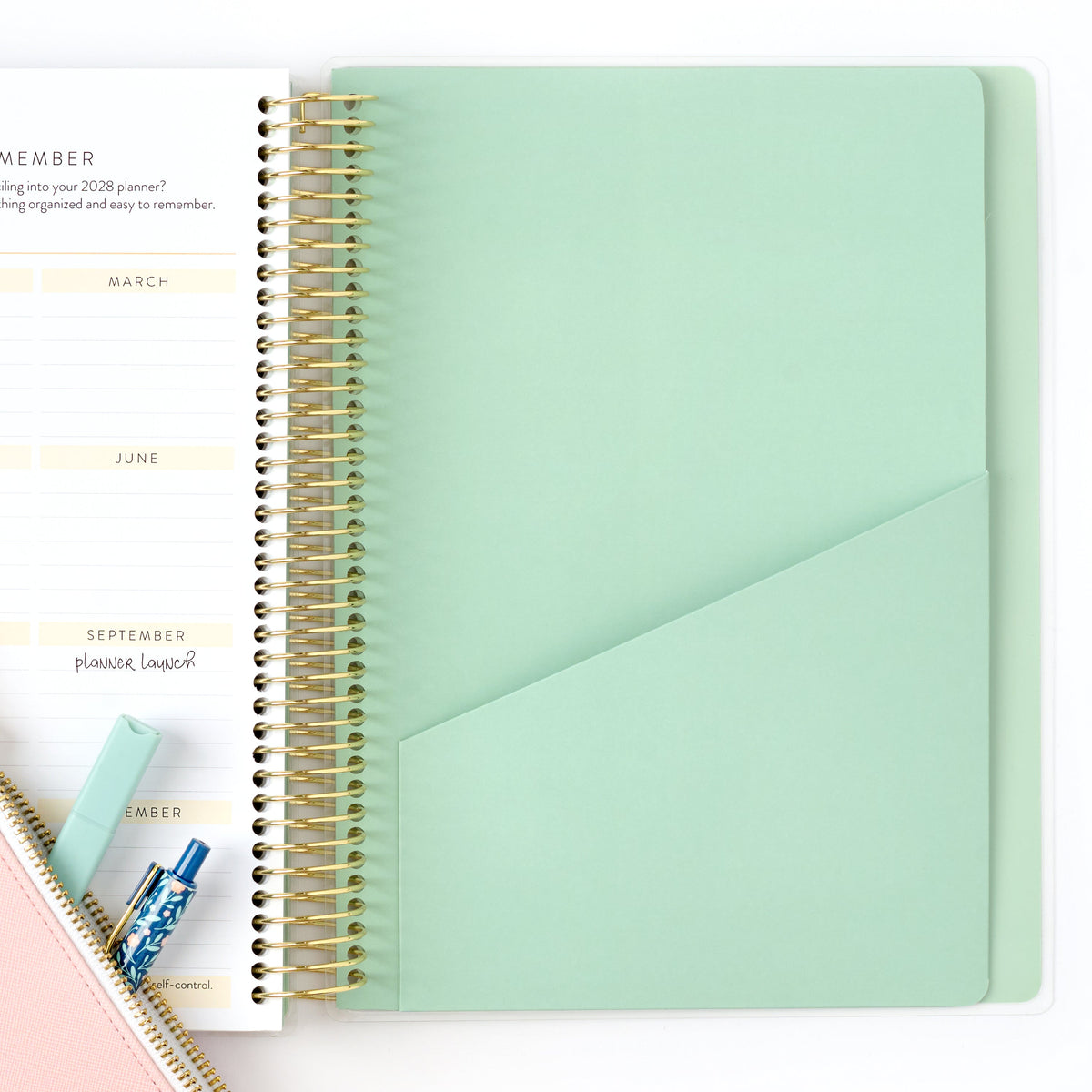 2027 green leaves home planner back pocket folder