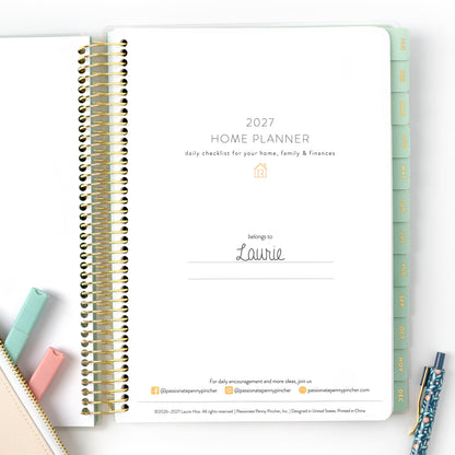 2027 green leaves home planner belongs to page