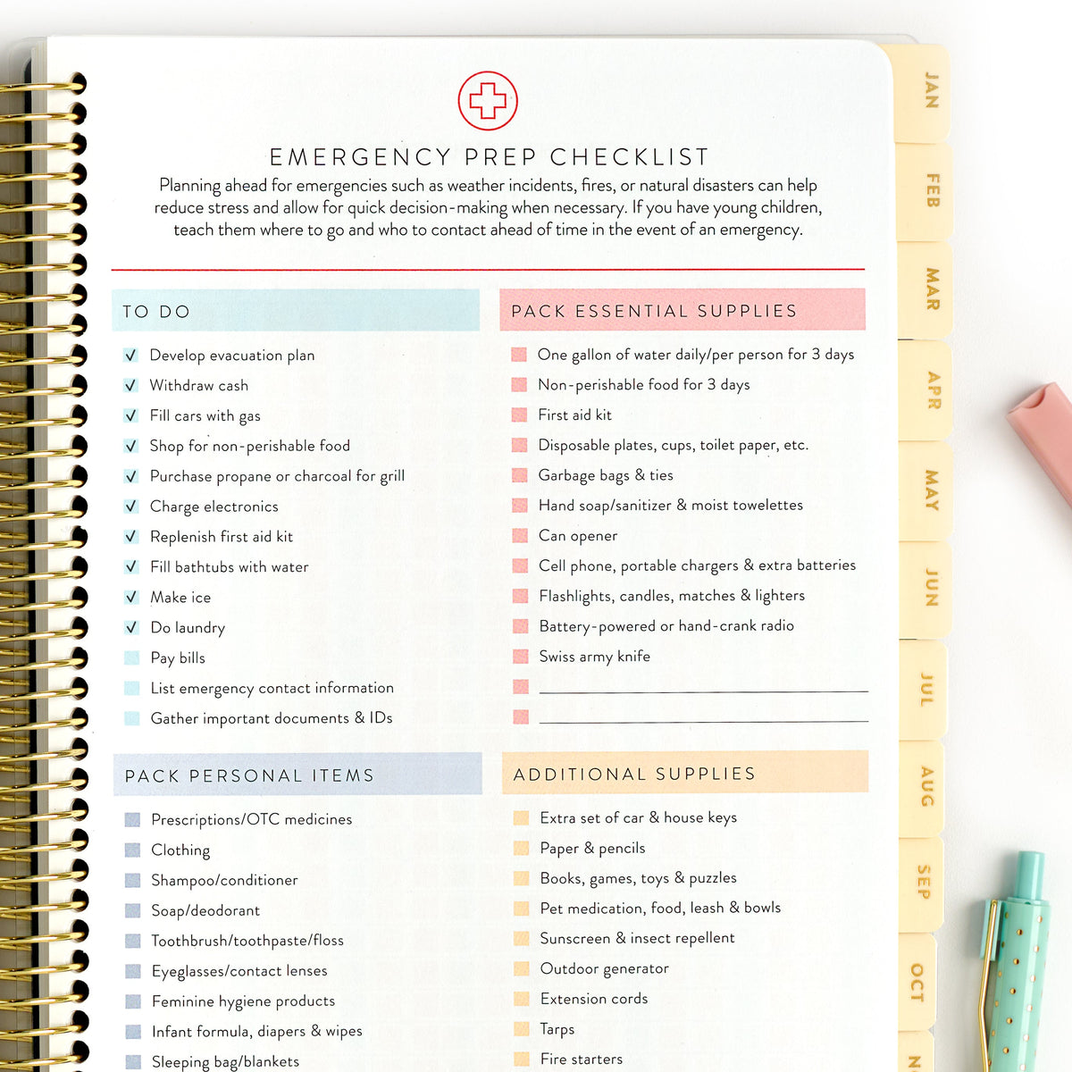 2027 navy plaid home planner emergency checklist page