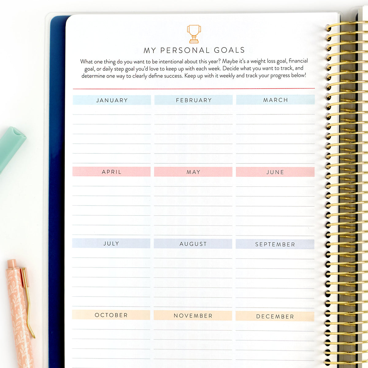 2027 navy plaid home planner personal goals page