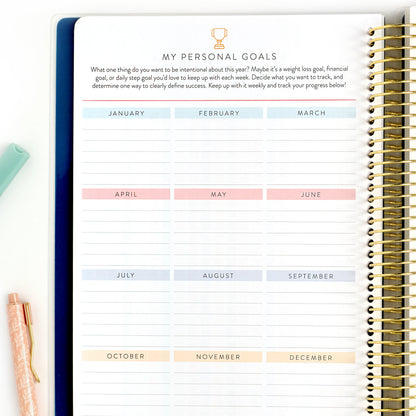 2027 navy plaid home planner personal goals page