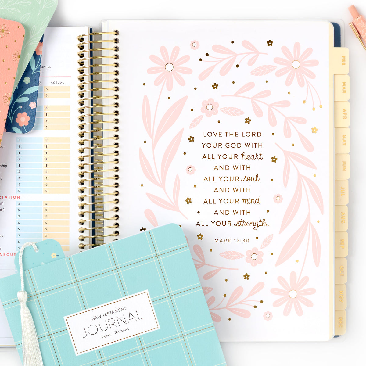 2027 navy plaid home planner scripture page with journal