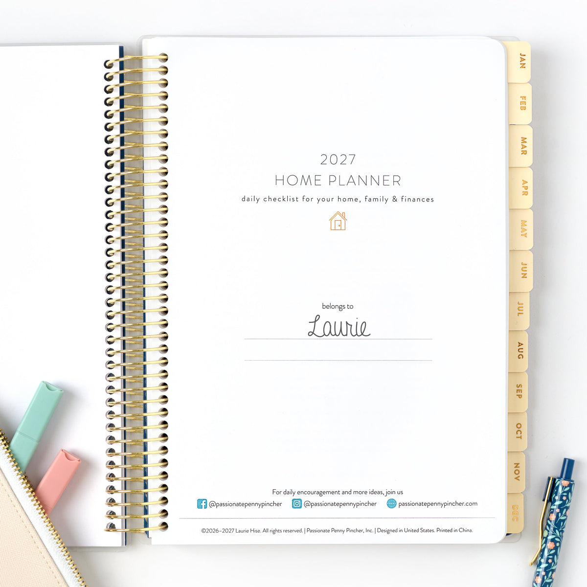 2027 home planner belongs to page with writing inside