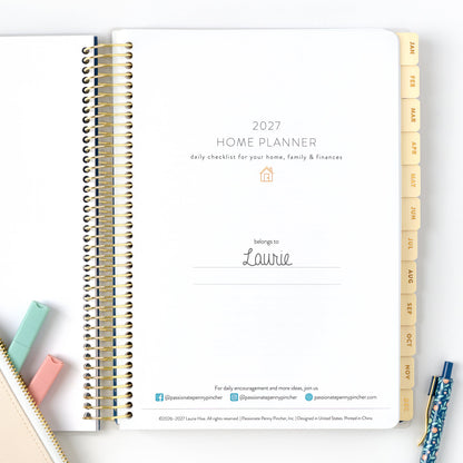 2027 home planner belongs to page with writing inside