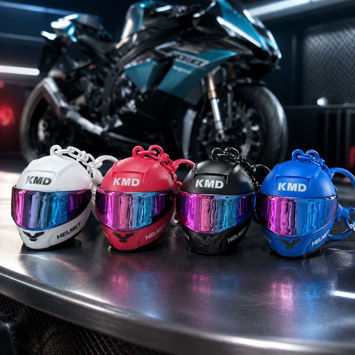 Biker helmet light keychain