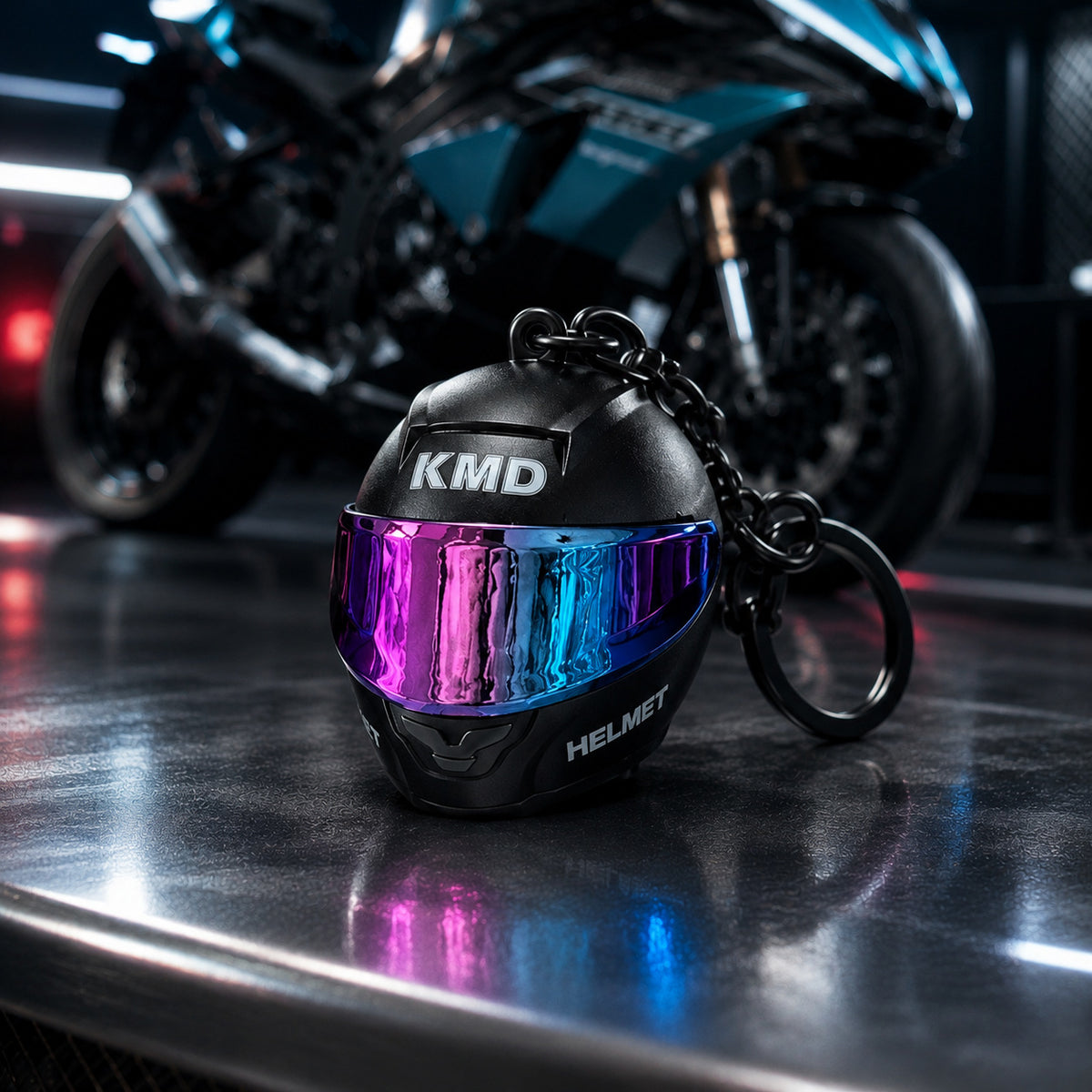 Biker helmet light keychain