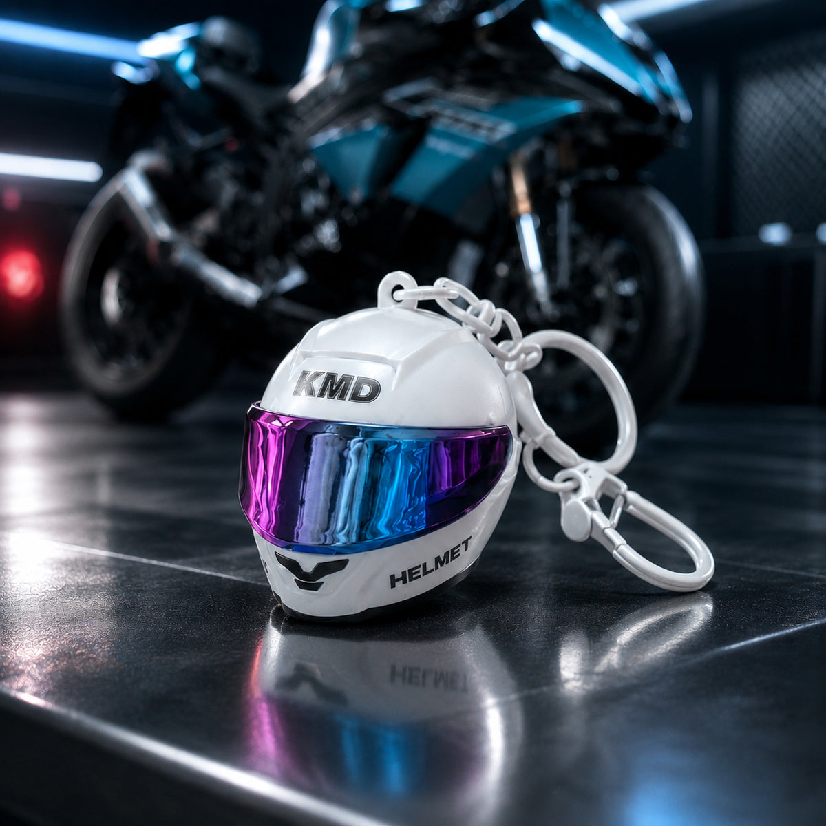 Biker helmet light keychain
