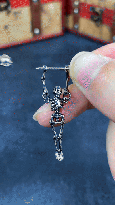 💀📌Gothic Skeleton Nipple Rings – Dangle Punk Body Jewelry Set product motion