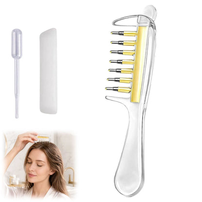 Scalp oil applicator comb with hollow needle teeth, transparent bottle