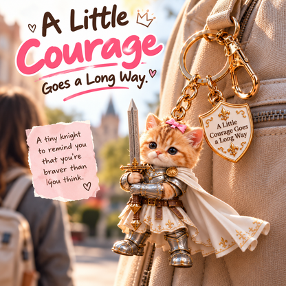 🐱⚔️ Little Courage Knight Kitten Keychain – Emotional Support Cat Charm