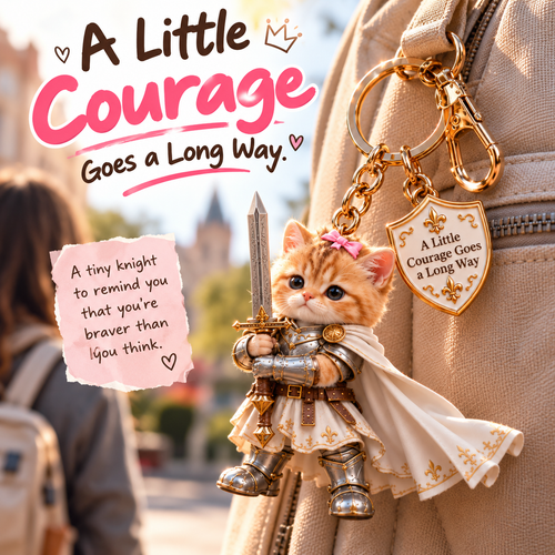 🐱⚔️ Little Courage Knight Kitten Keychain – Emotional Support Cat Charm
