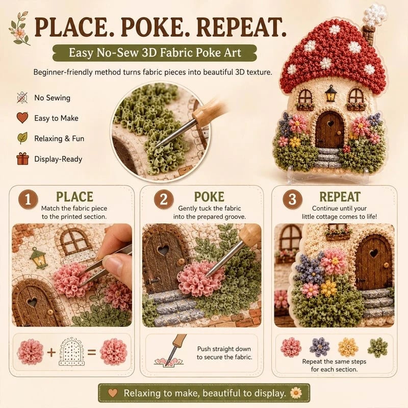 ✨Whimsical Village 3D Fabric Poke Art Kit