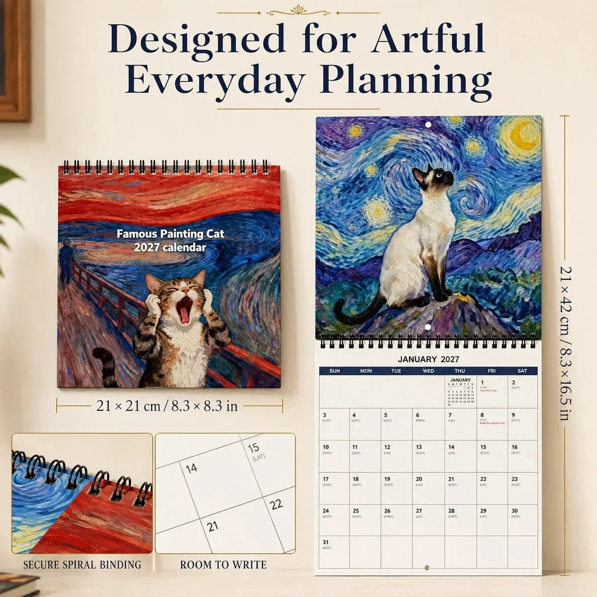 🔥Last Day 50% OFF🐱2027 Cat Art Calendar - 12 Masterpieces Reimagined With A Curious Feline Twist