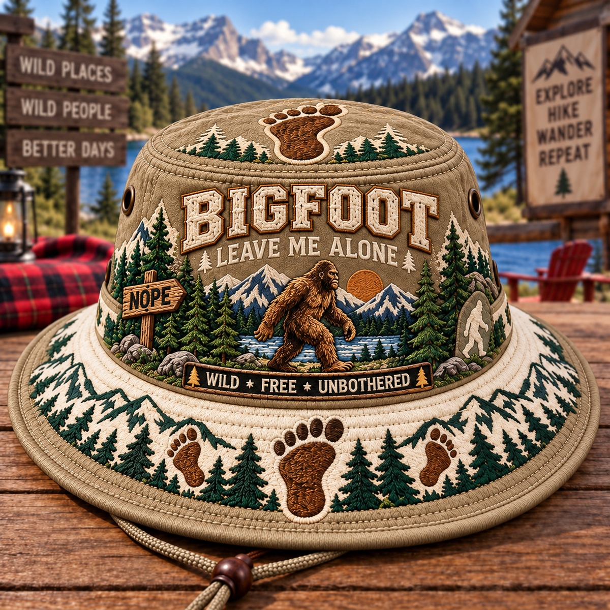 🦶🌲 Bigfoot “Leave Me Alone” Embroidered Boonie Hat — Wild, Free & Unbothered